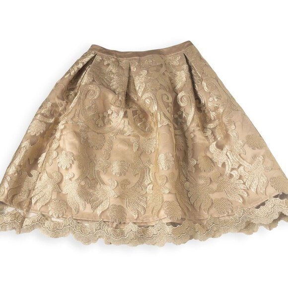 Endless Rose Gold Lace Embroidered Pleated A-Line Skirt M - Picture 2 of 7
